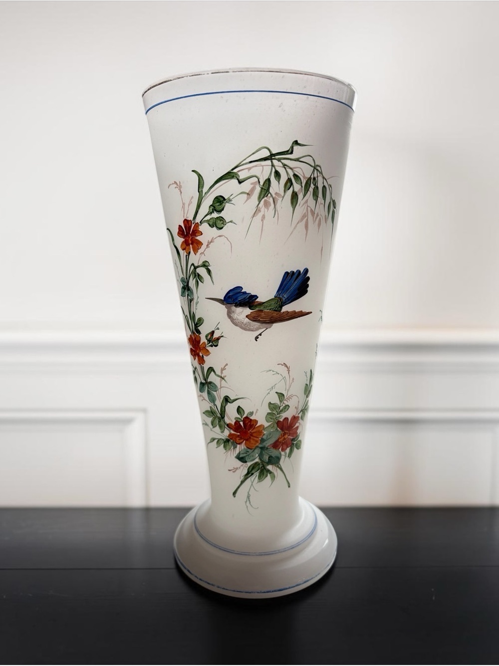 Antique Hand Painted Opaline Glass Vase, 100+ Year Old Family Heirloom
